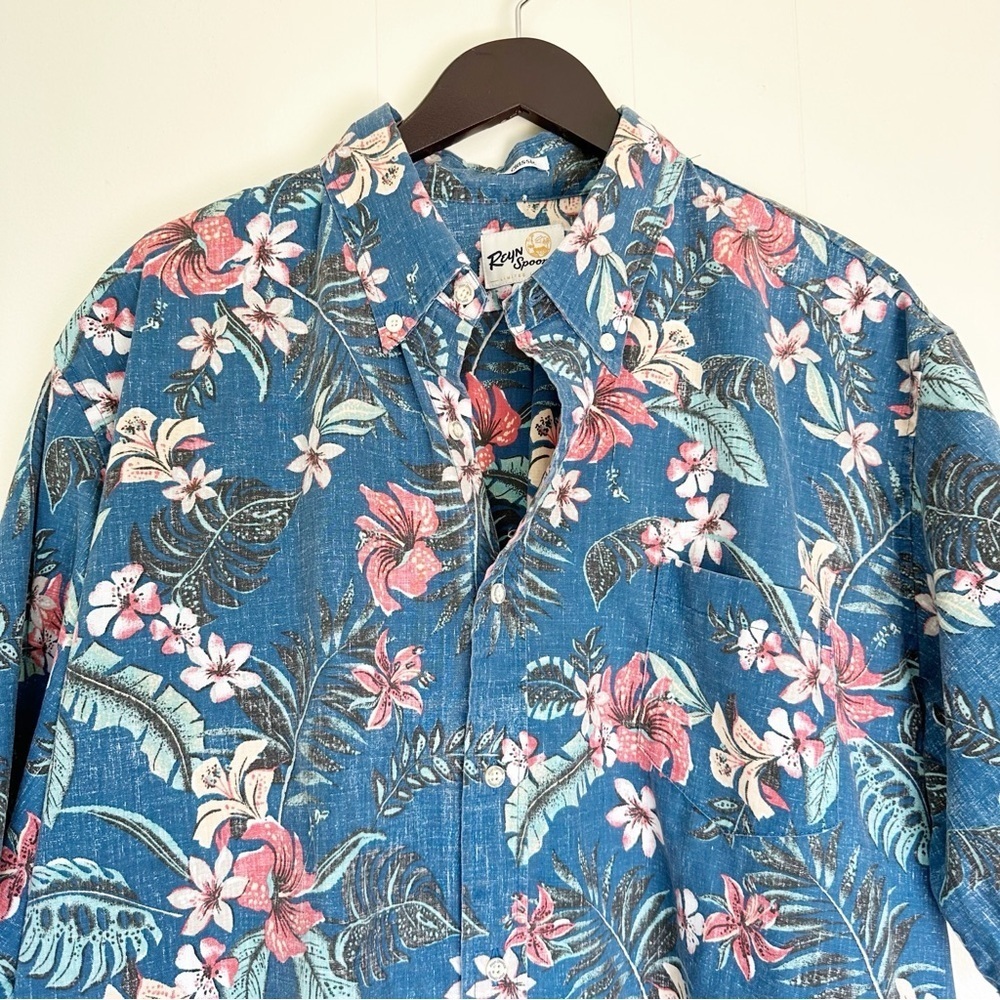 REYN SPOONER Hawaiian Blue Button Shirt XL - Picture 2 of 8